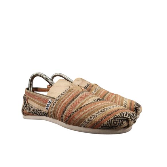 Toms Shoes Womens 7.5 Flat Slip On Loafer Casual Comfort Stripe Alpargatas Brown - Picture 1 of 13